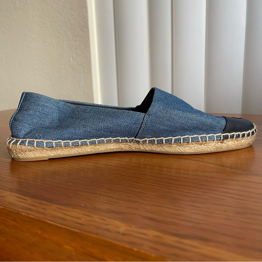 Tory Burch Color Block Espadrille Flats Denim Chambray/Navy Size 9 - Picture 5 of 16